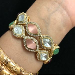 Uncut kundan Monalisa openable bangles kadas premium quality Indian jewelry